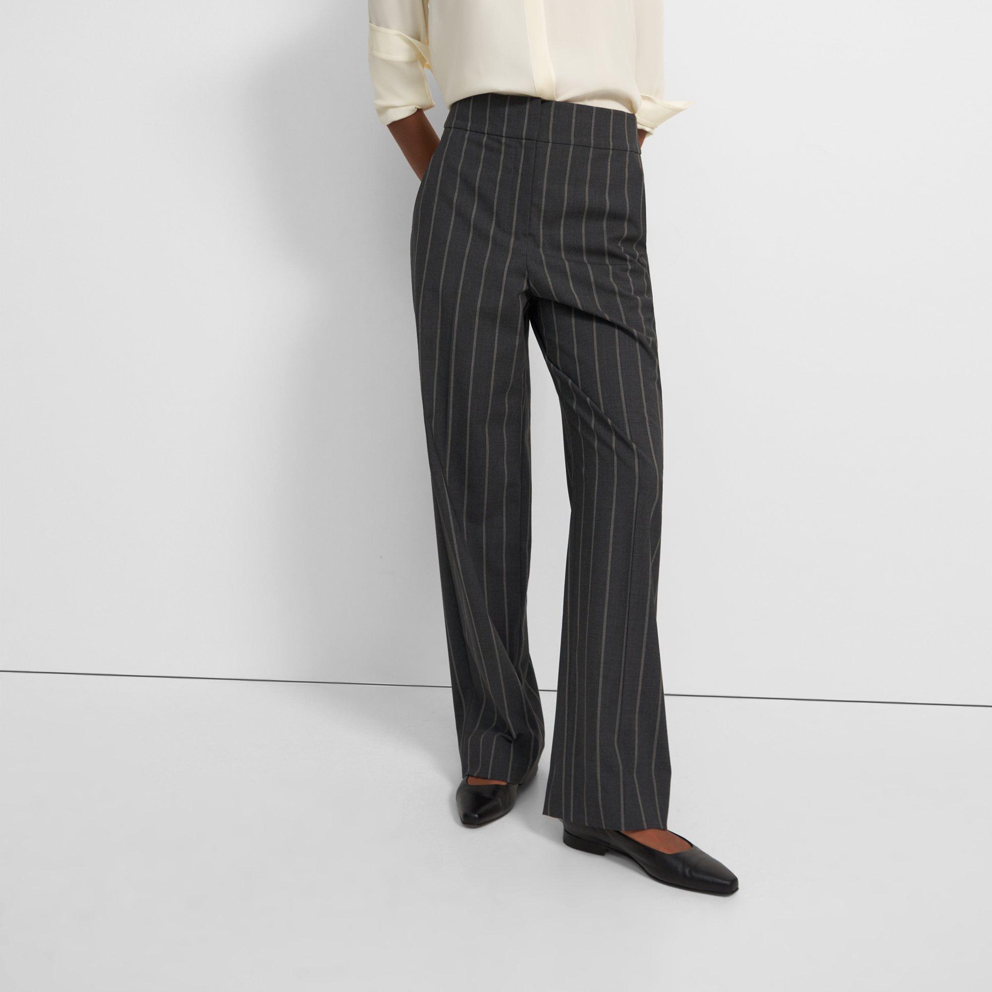 Striped mid-rise wool flared pants