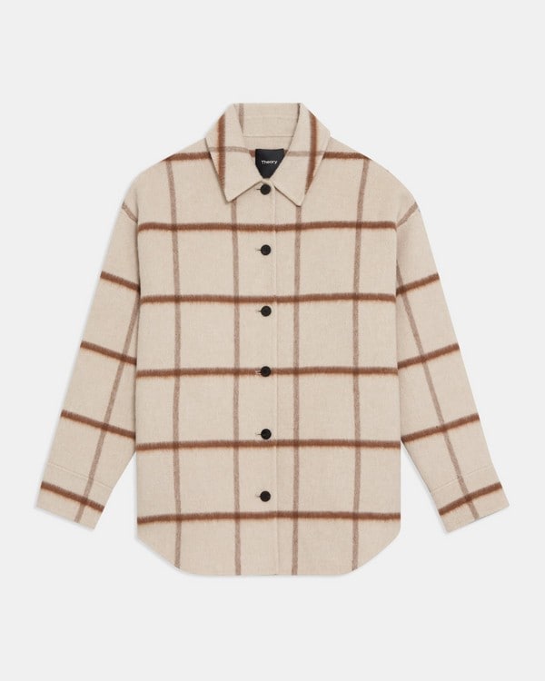 Oversized Shirt Jacket in Checked Recycled Wool