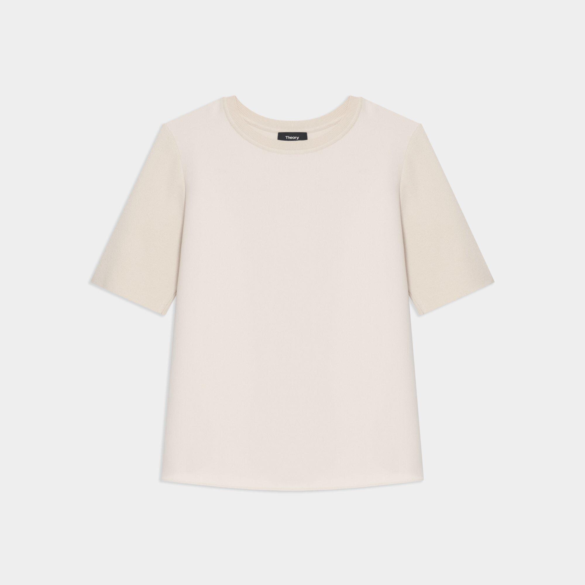 Short-Sleeve Top in Ribbed Crepe