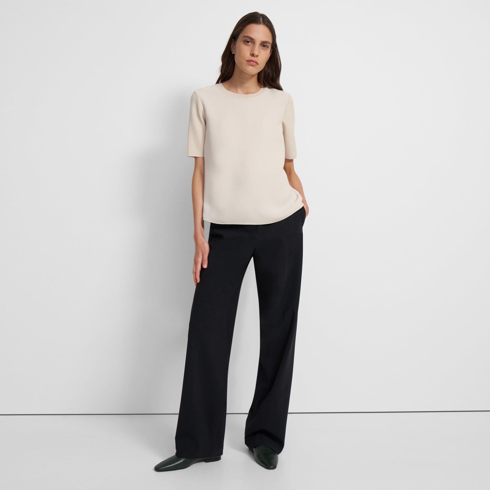 Short-Sleeve Top in Ribbed Crepe