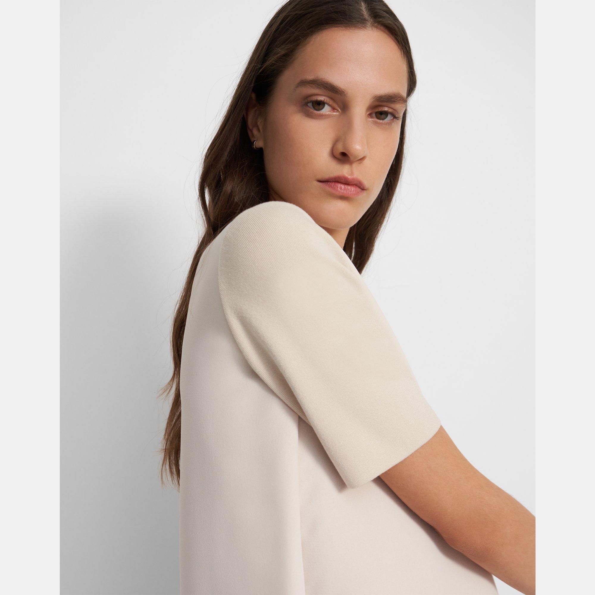 Short-Sleeve Top in Ribbed Crepe