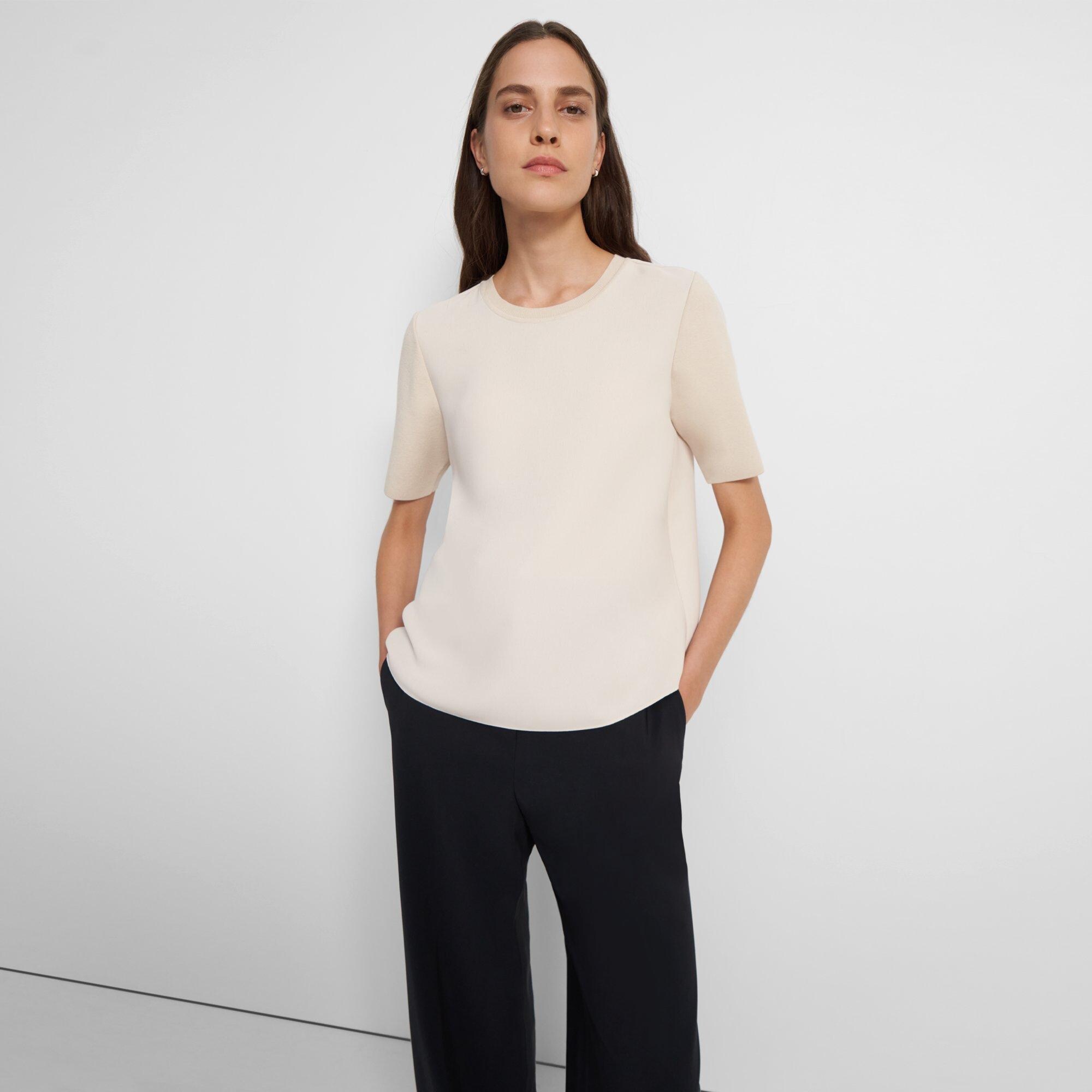 Short-Sleeve Top in Ribbed Crepe