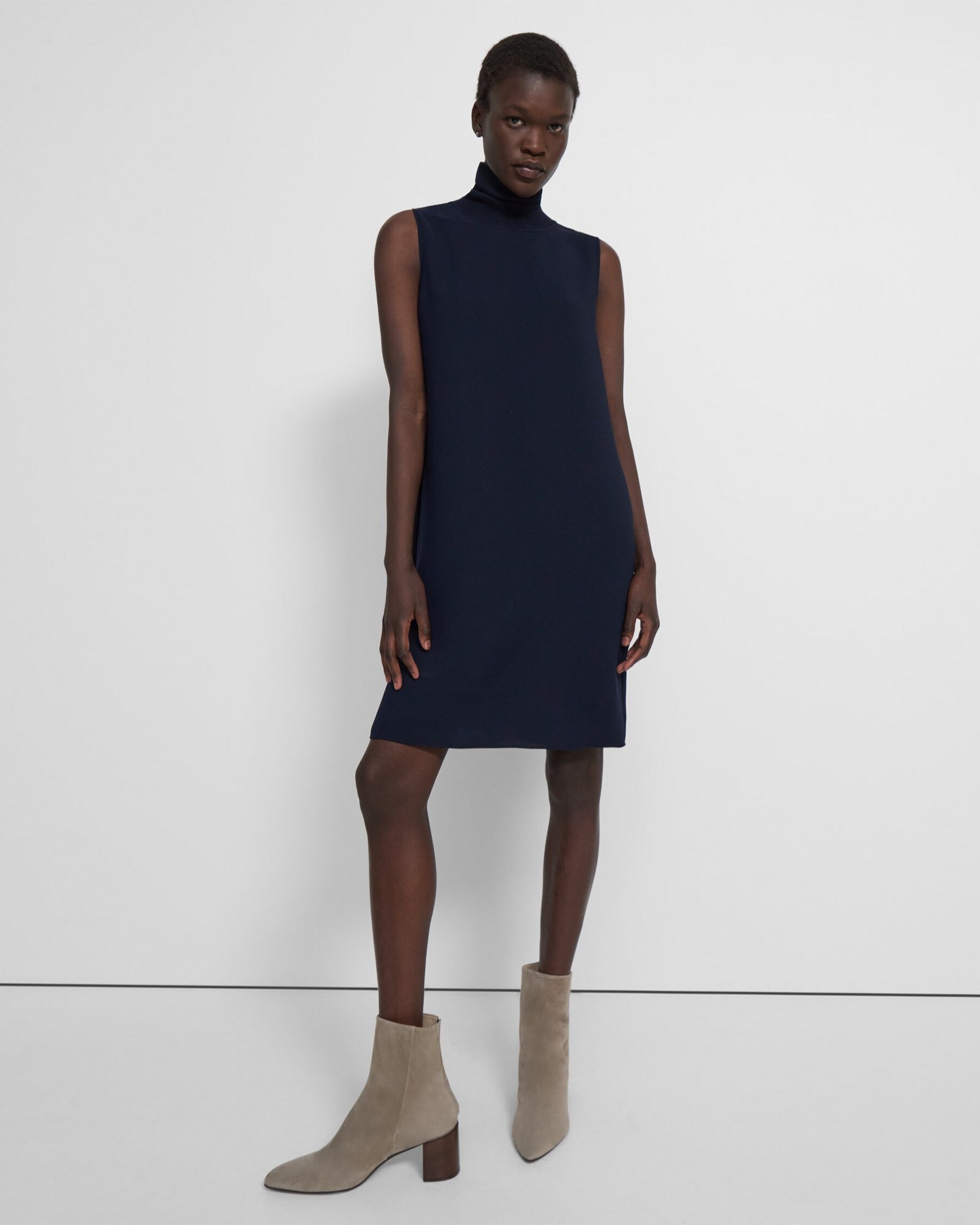 Roll Neck Dress in Crepe