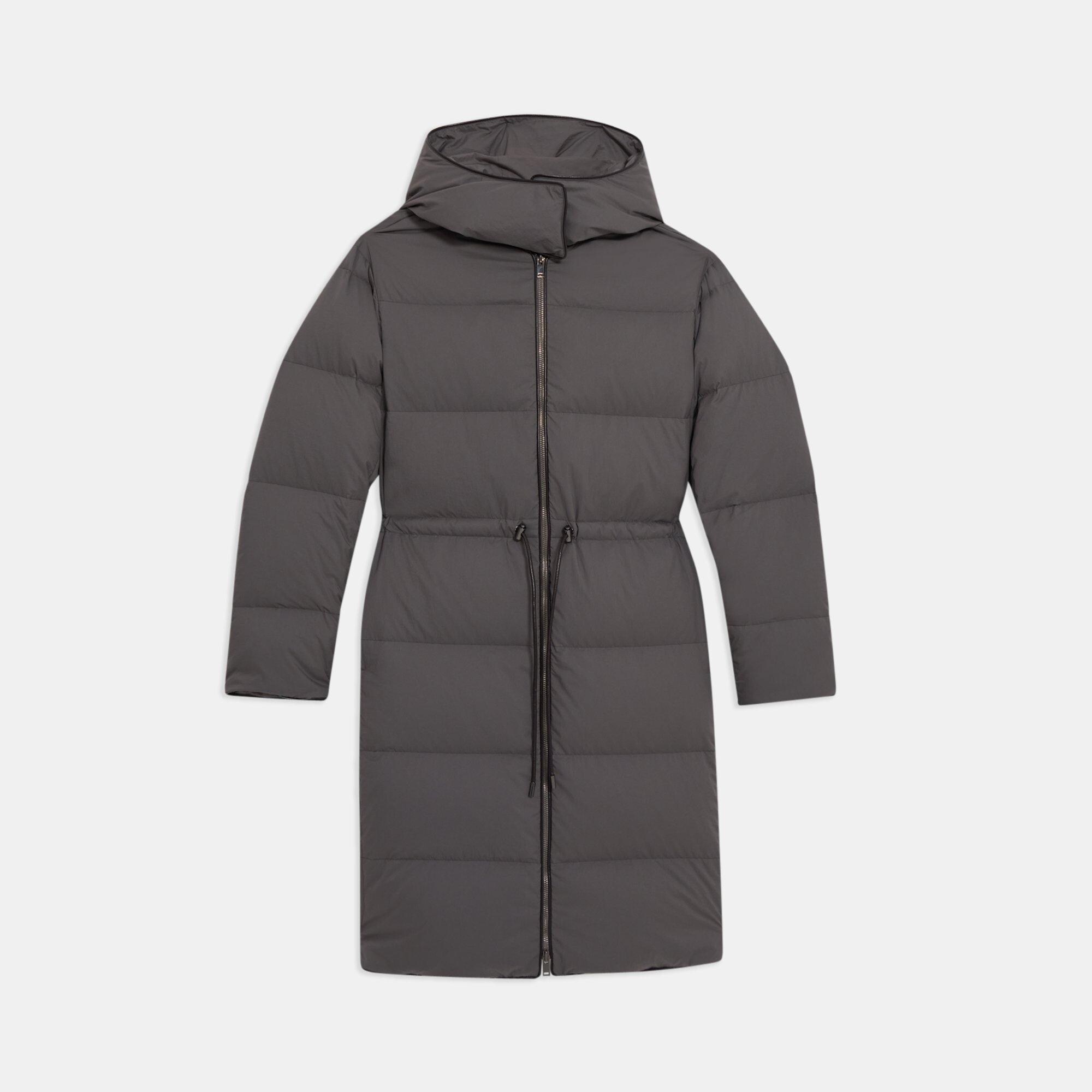 Piped Puffer Coat in Water-Resistant Nylon