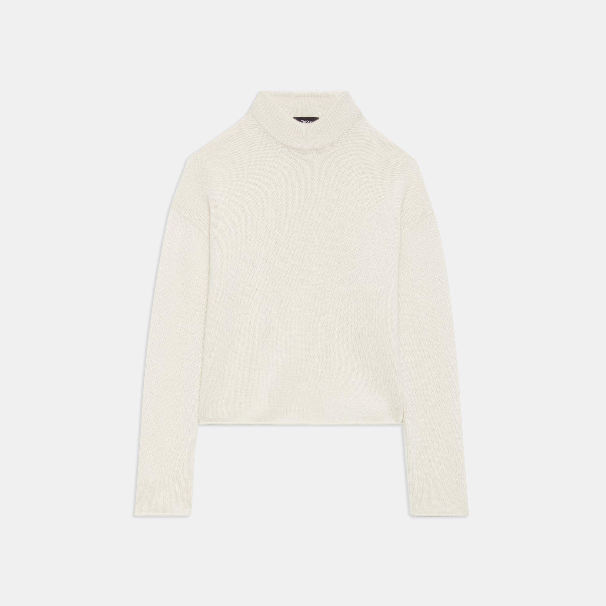 White Cashmere Cropped Mock Neck Sweater