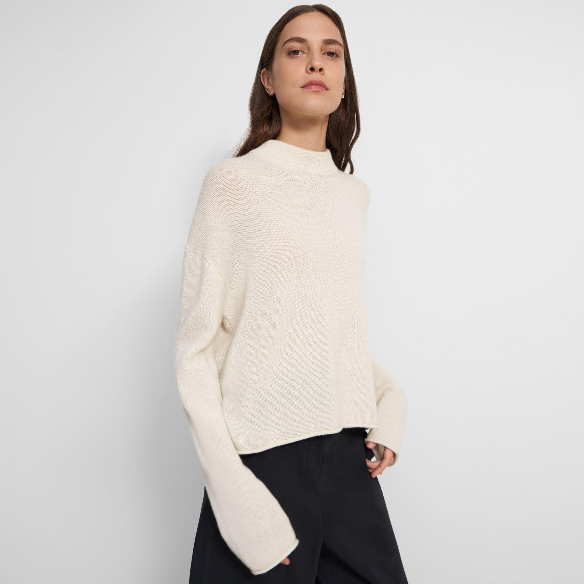 White Cashmere Cropped Mock Neck Sweater | Theory