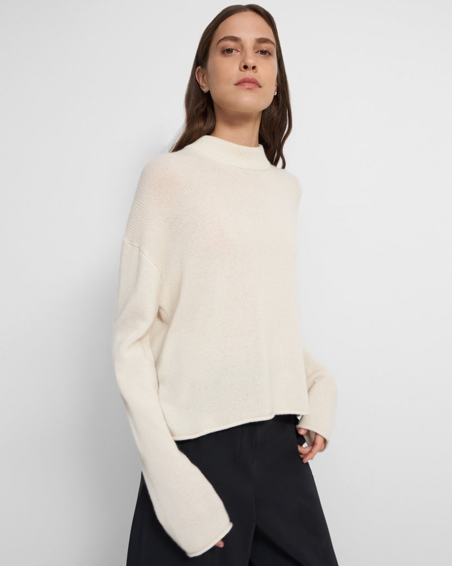 Cropped Mock Neck Sweater in Cashmere