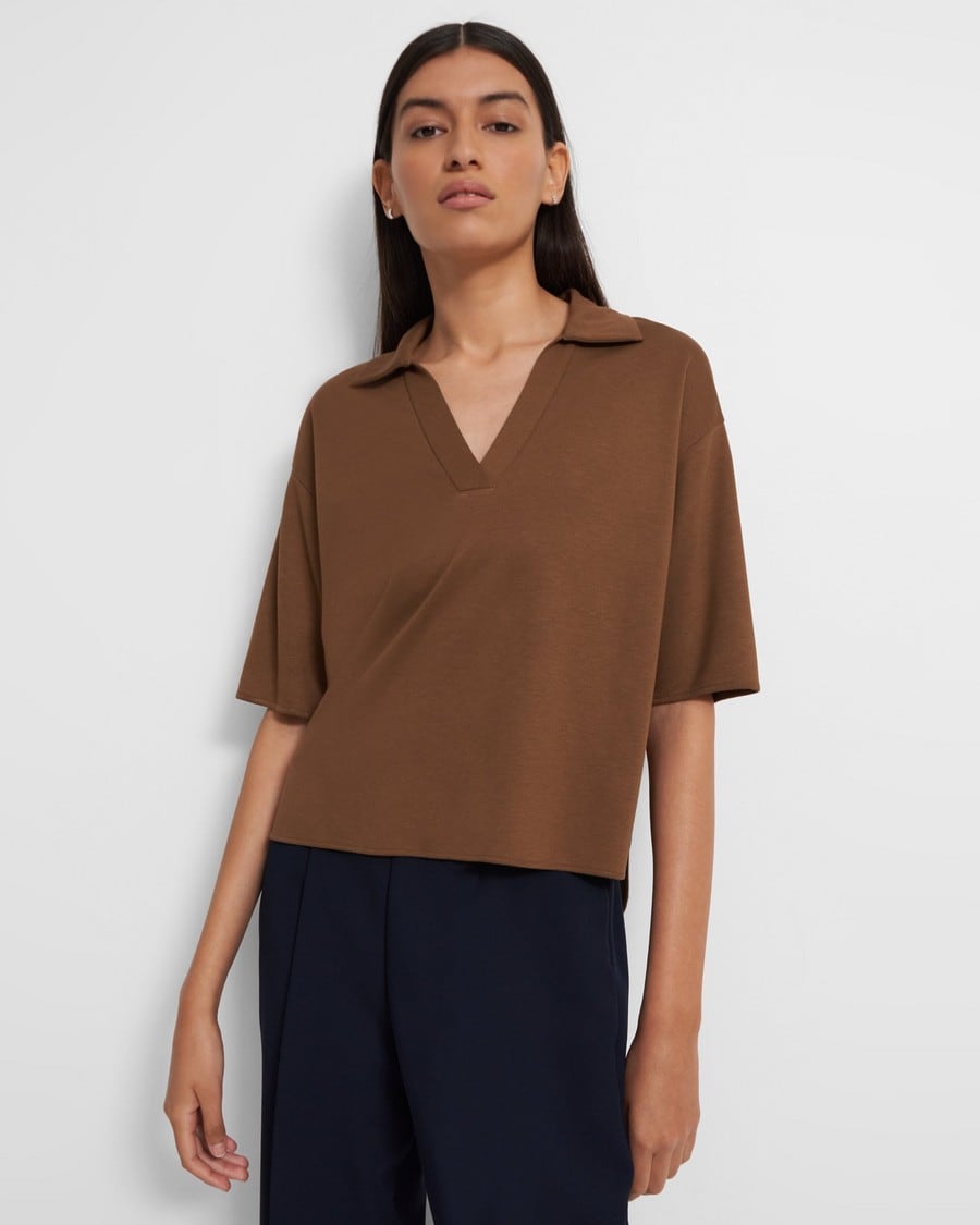 Cropped Polo Shirt in Viscose Jersey