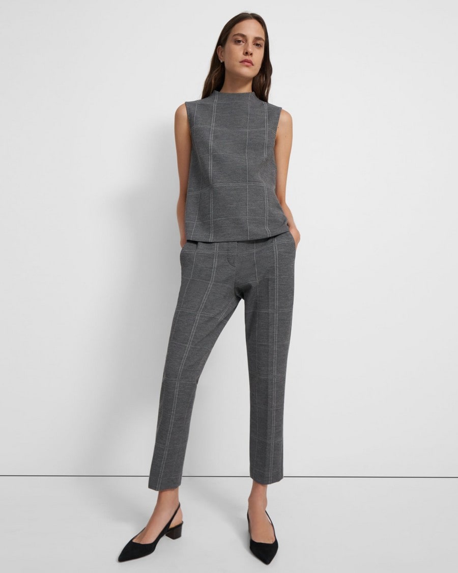 Sleeveless Volume Top in Checked Eco Knit
