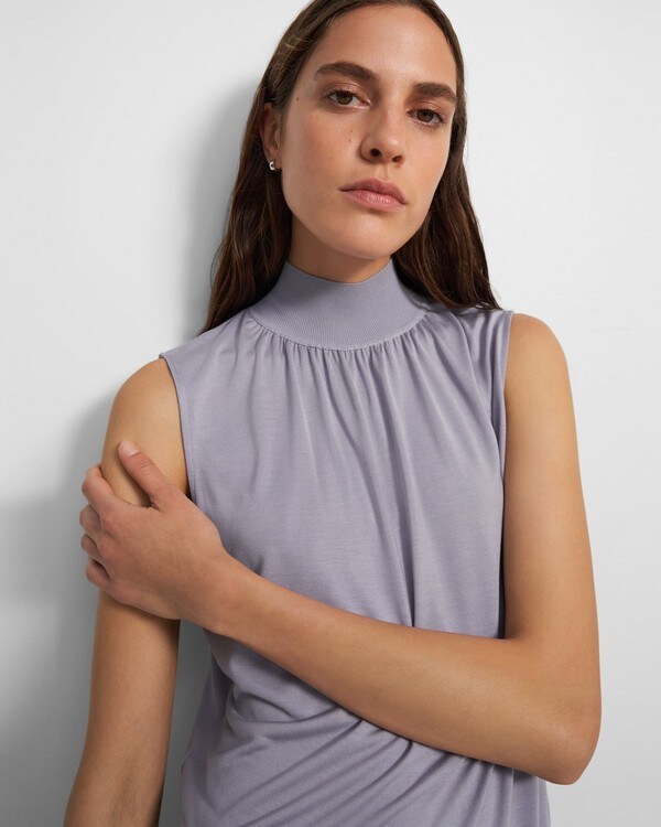 Ribbed Neck Shell Top in Modal-Silk