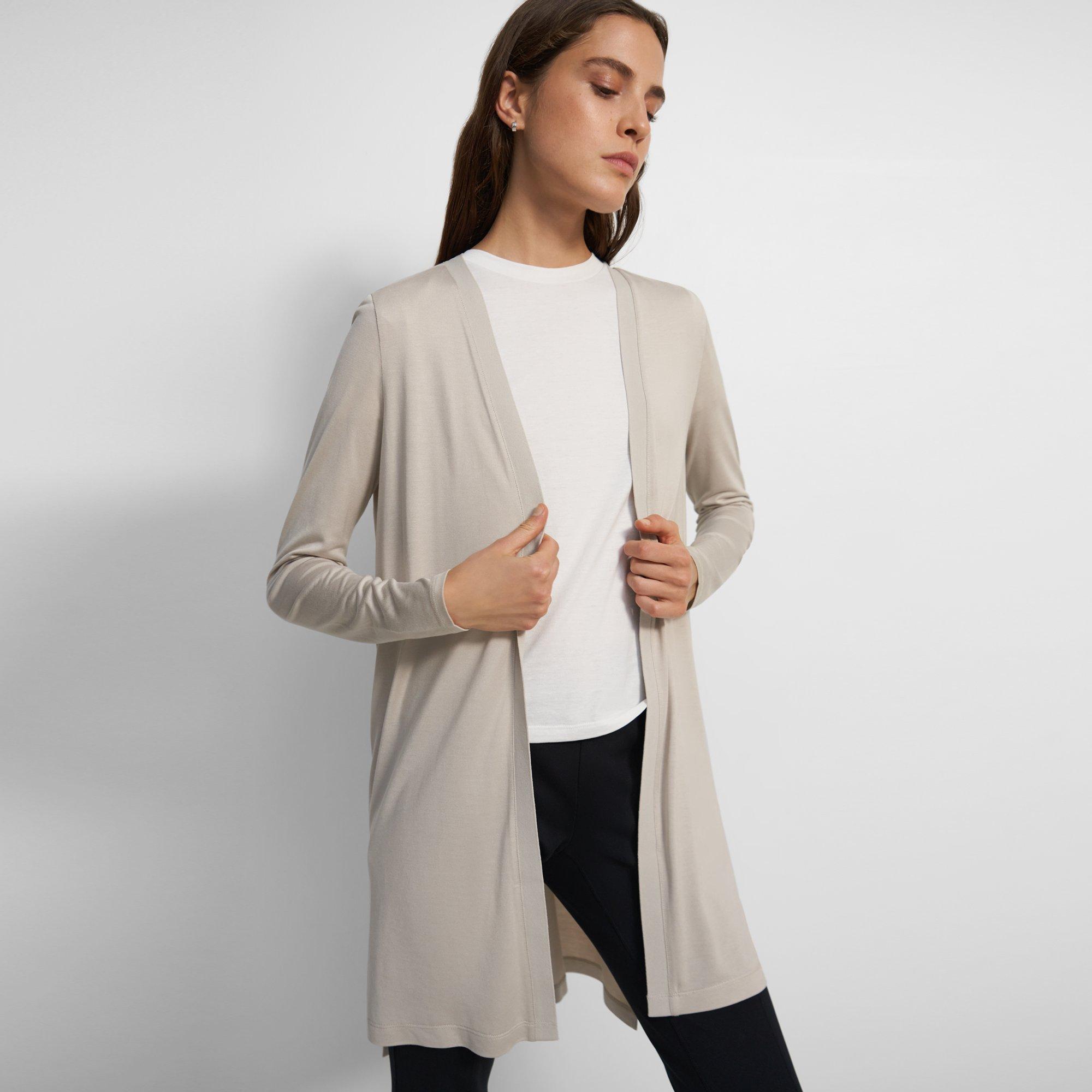 Grey Modal-Silk Step Hem Cardigan | Theory