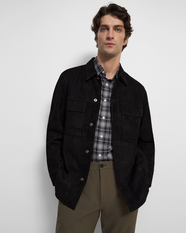 띠어리 맨 스냅 프론트 자켓, 100% 가죽 Theory Snap-Front Jacket in Leather,BLACK