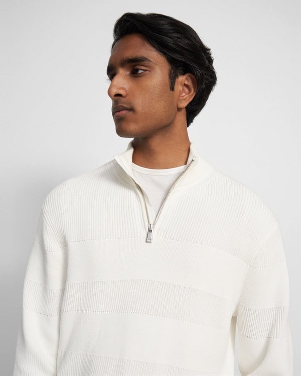 띠어리 Theory Quarter-Zip Sweater in Organic Cotton,OFF WHITE