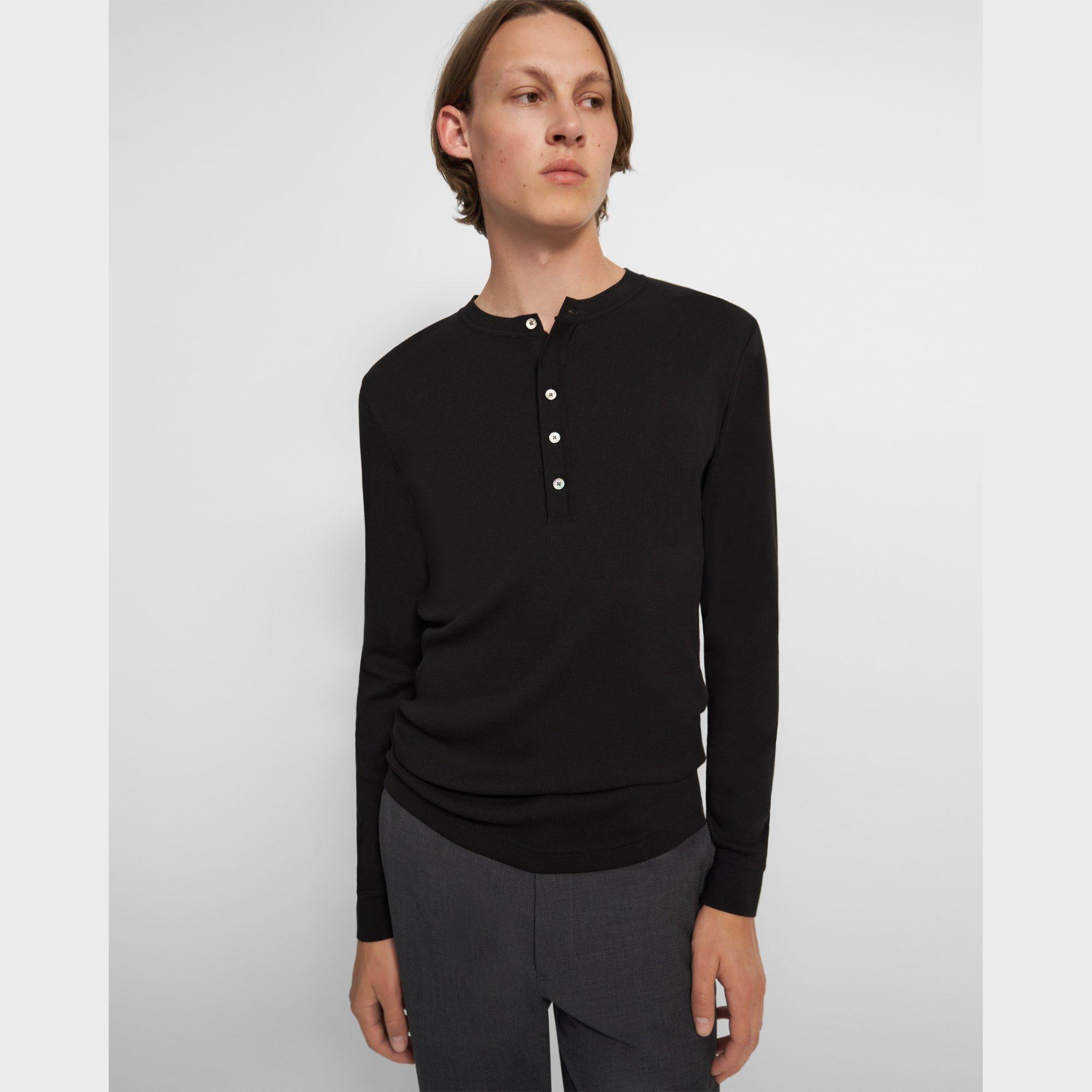 Henley-Shirt aus gerippter Pima-Baumwolle