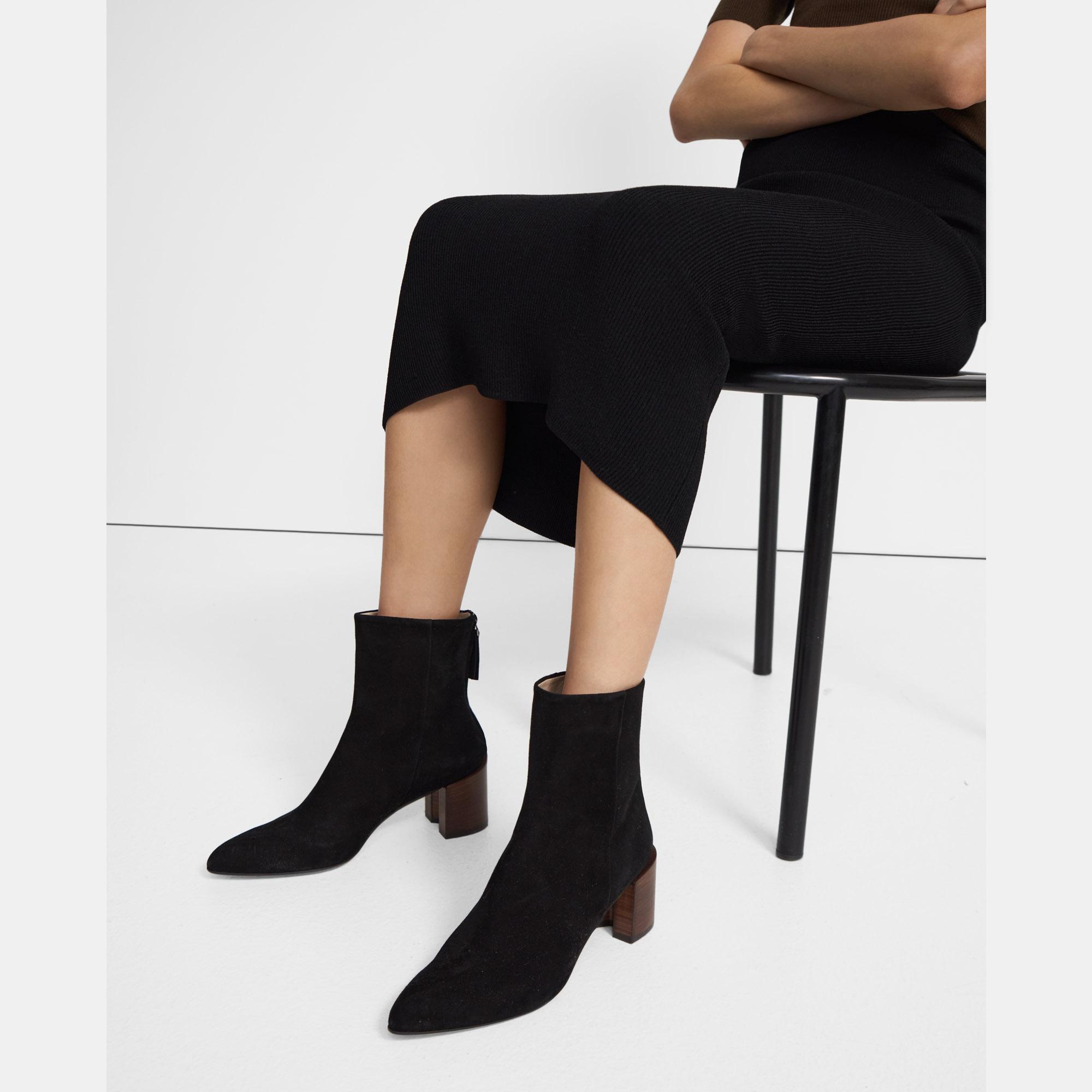 Suede Block-Heel Bootie Theory