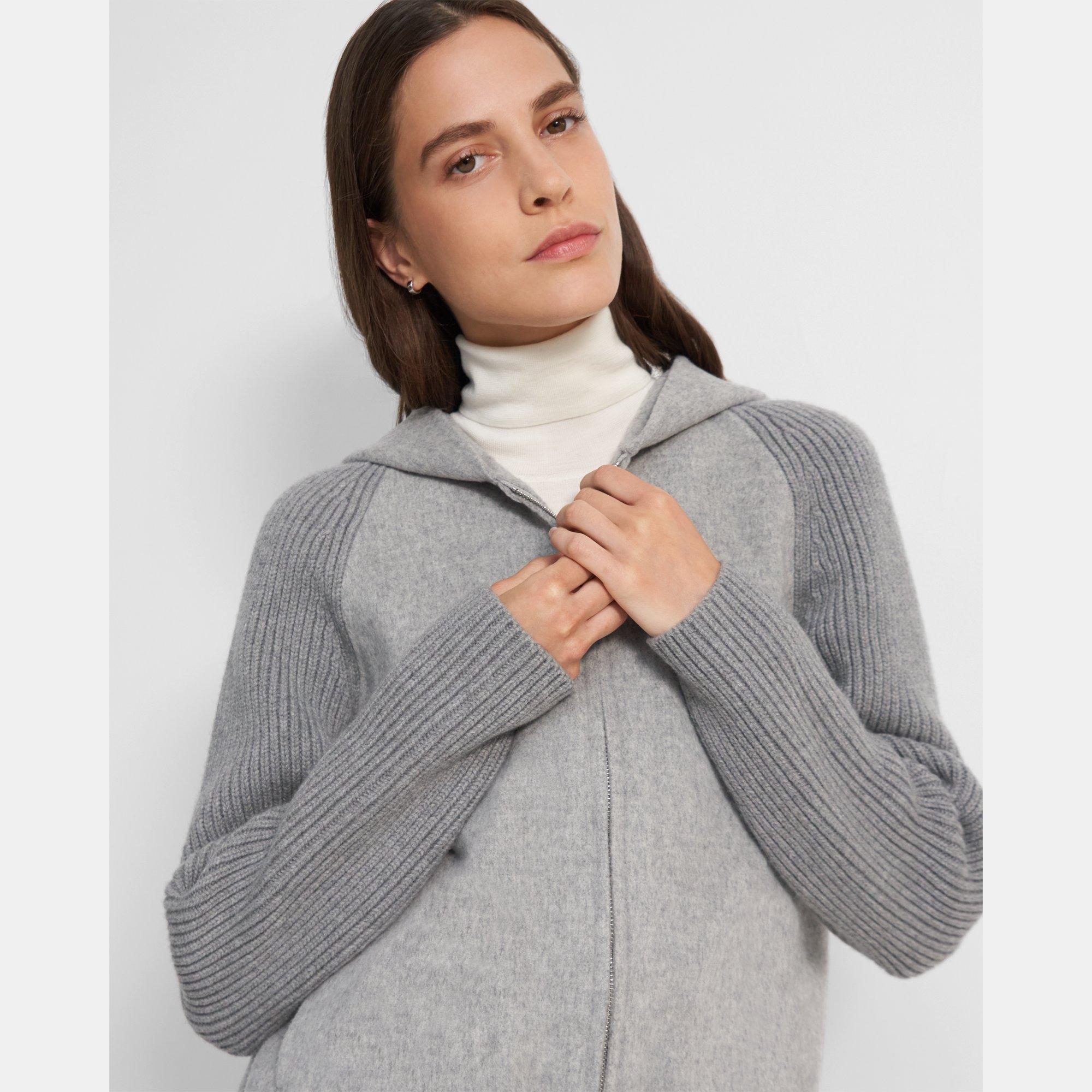 Ribbed Sleeve Hoodie in Double-Face Wool-Cashmere