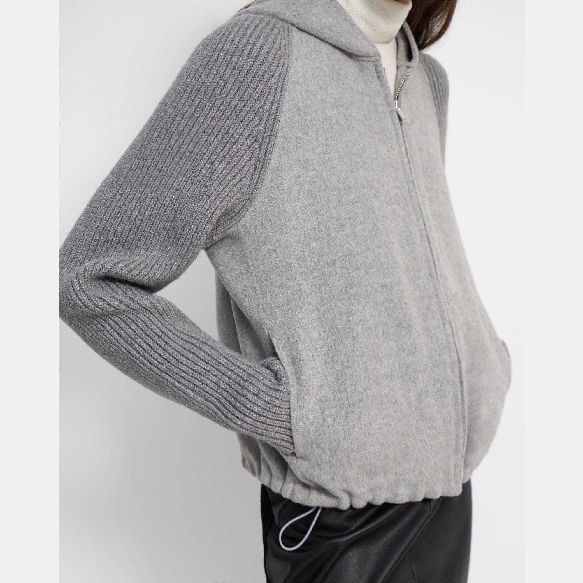 Ribbed Sleeve Hoodie in Double-Face Wool-Cashmere