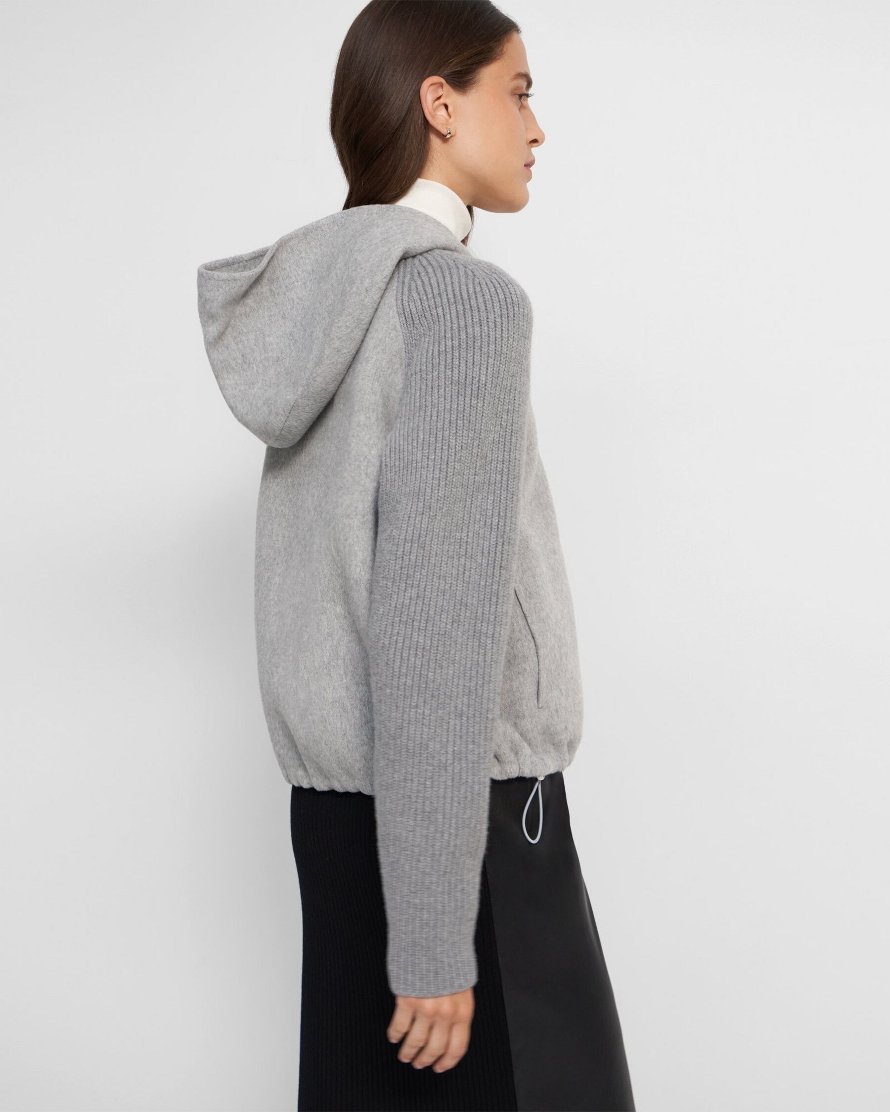 Double-Face Wool-Cashmere Ribbed Sleeve Hoodie | Theory