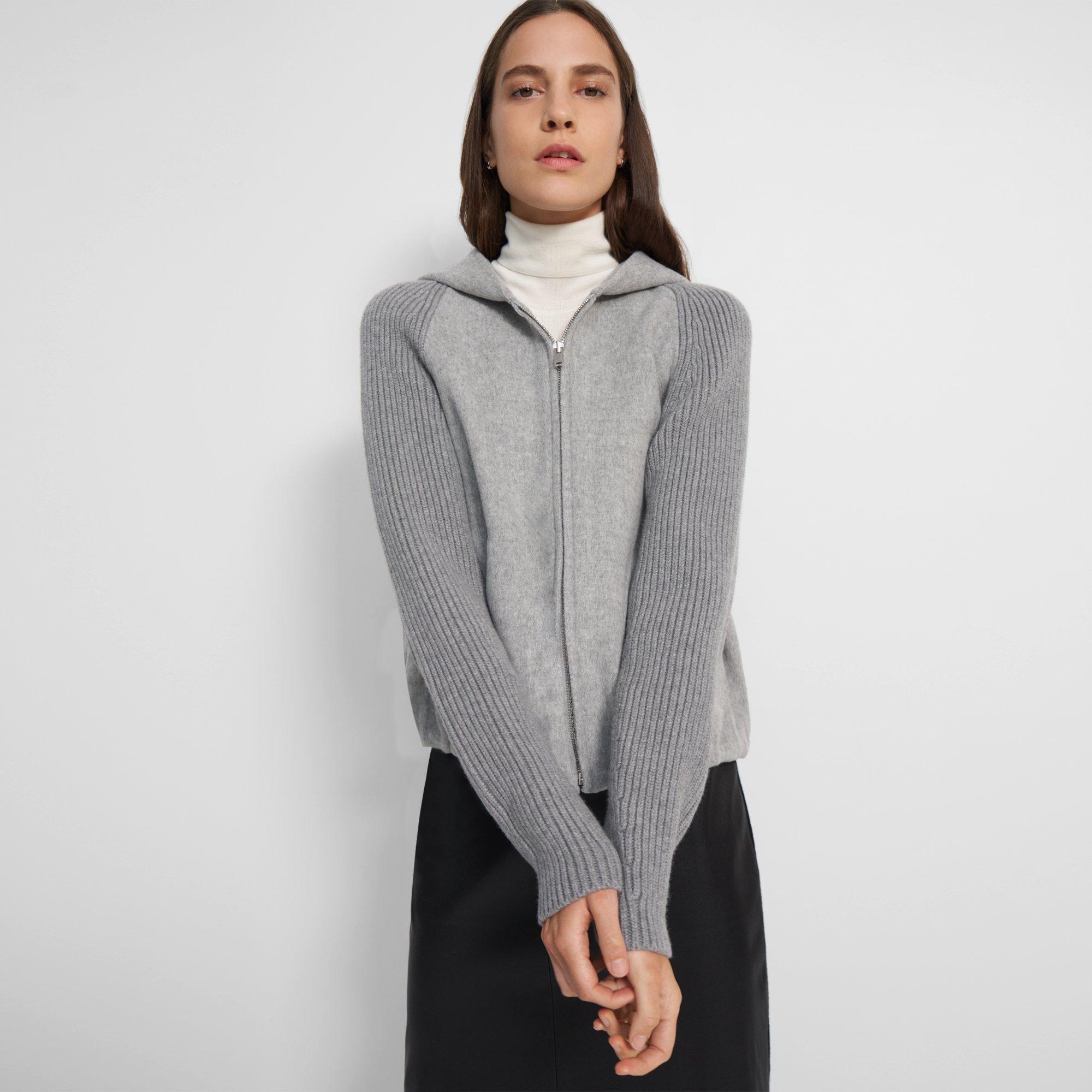 Ribbed Sleeve Hoodie in Double-Face Wool-Cashmere