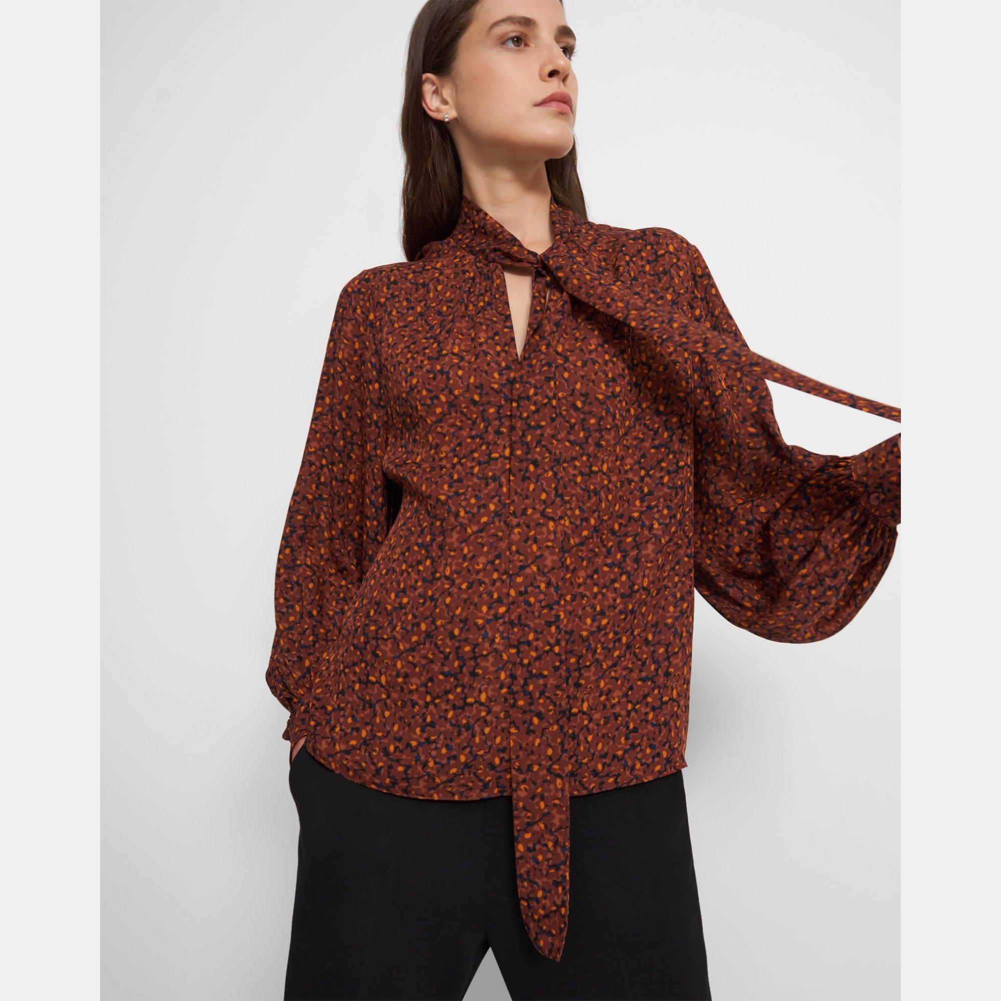 Blouson Sleeve Top in Floral Silk Crepe