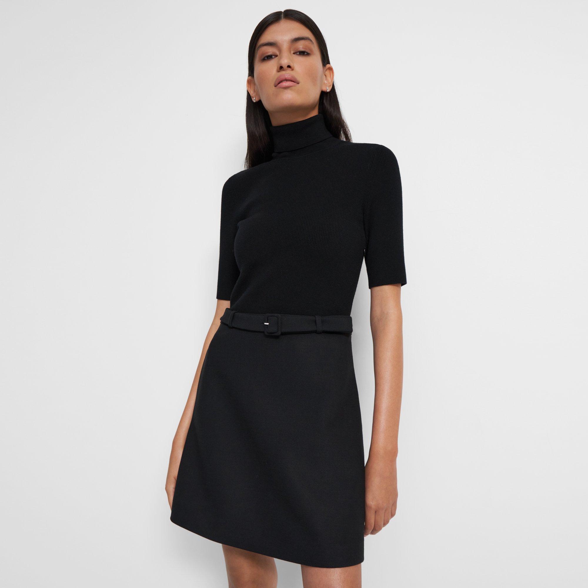 Black Bistretch Wool Twill Combo Dress | Theory
