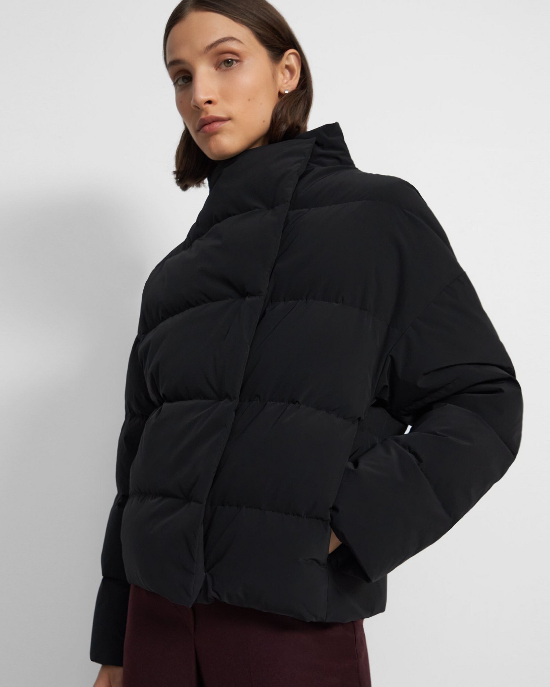 Offset Puffer Jacket in Paper Nylon