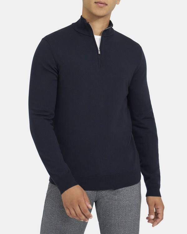 띠어리 맨 쿼터집 모크넥 스웨터, 에이스 울 Theory Quarter-Zip Mockneck Sweater in Ace Wool,DEEP NAVY