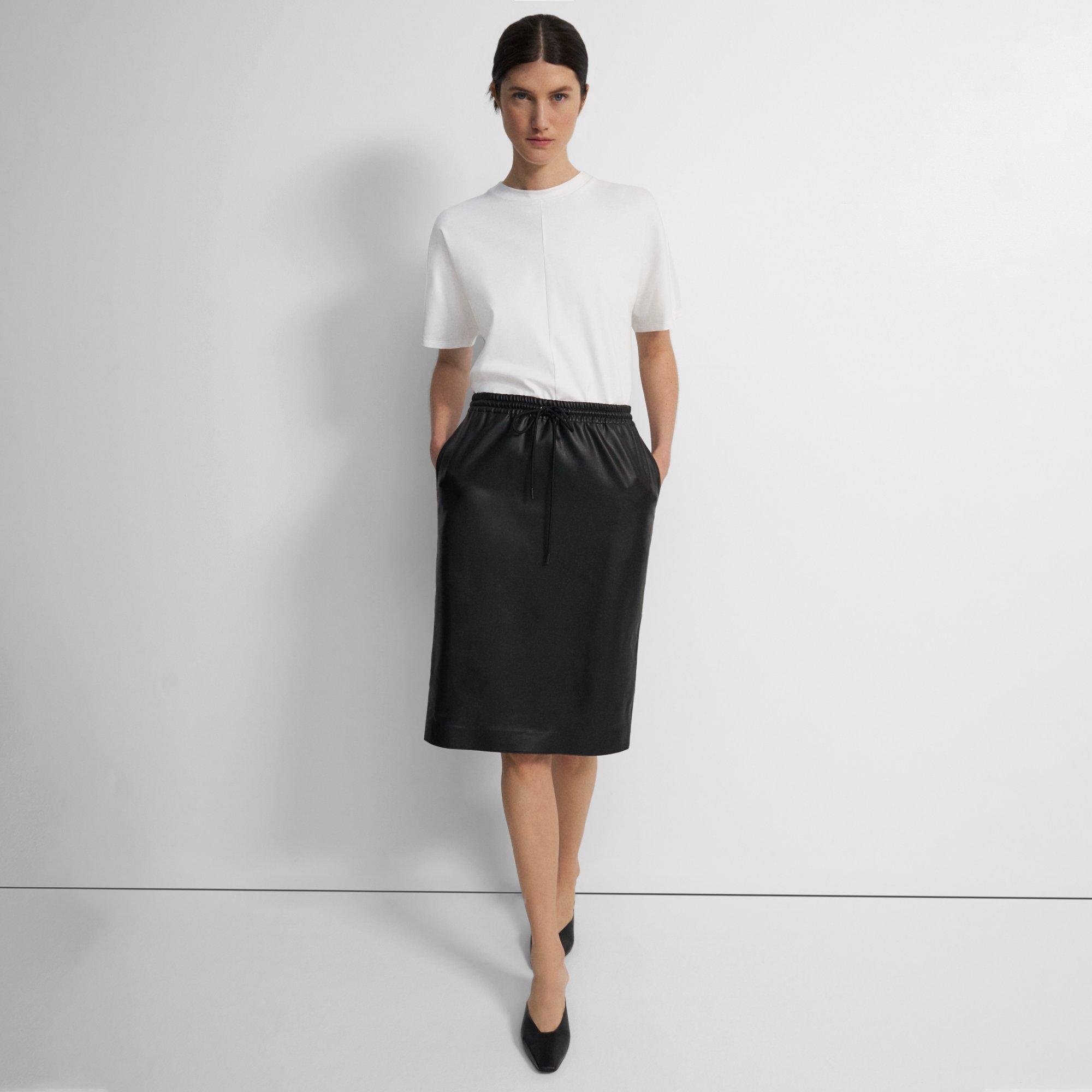 Drawstring Skirt in Faux Leather