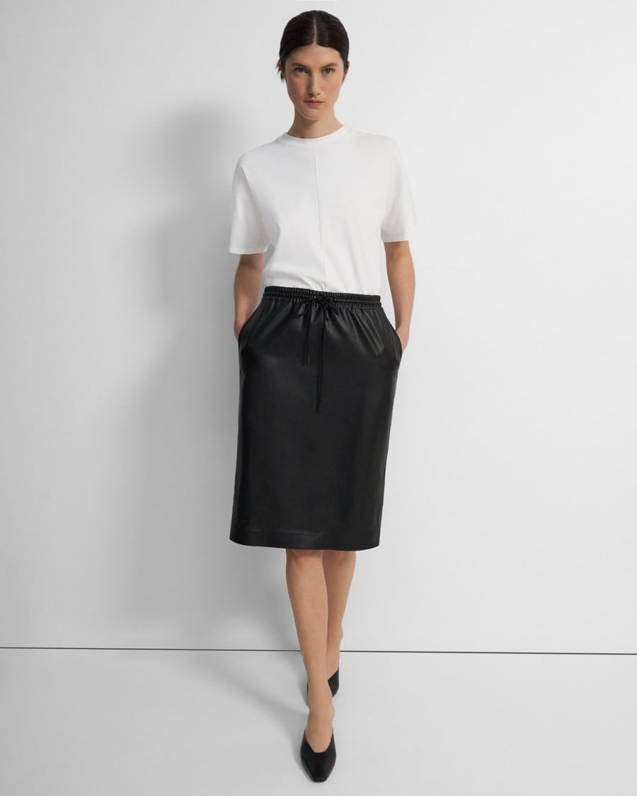 Drawstring Skirt in Faux Leather