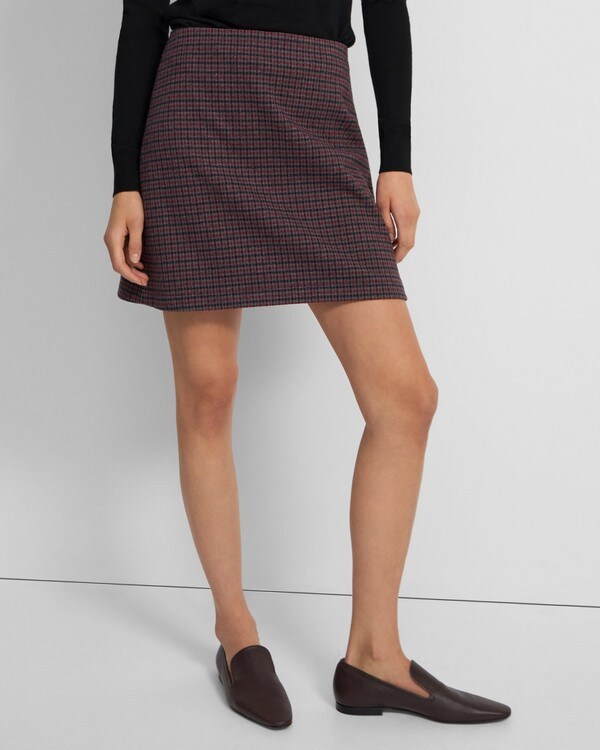 띠어리 Theory High-Waisted Mini Skirt in Grid Houndstooth,MERLOT MULTI
