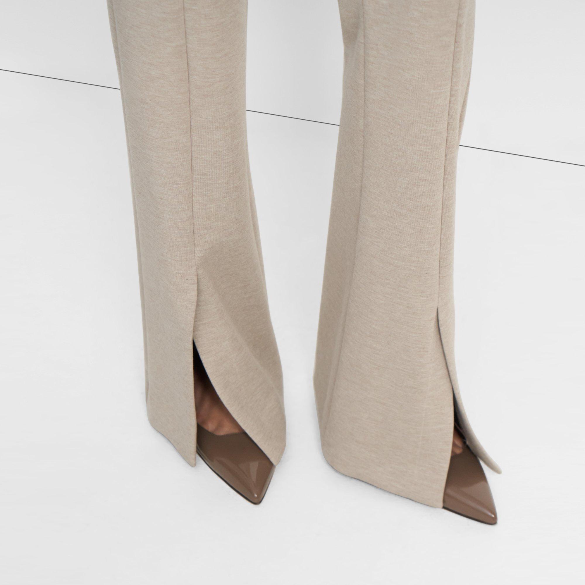 Theory Slit Demitria Double-knit Jersey Pants in Natural