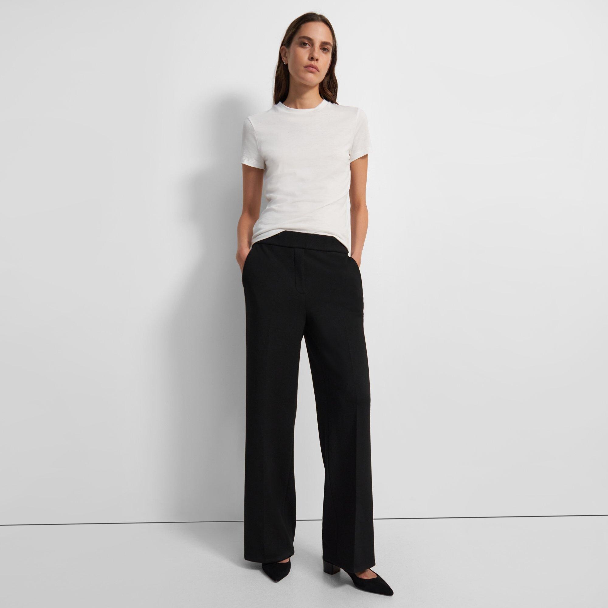 Black Double-Knit Jersey Wide-Leg Pant | Theory