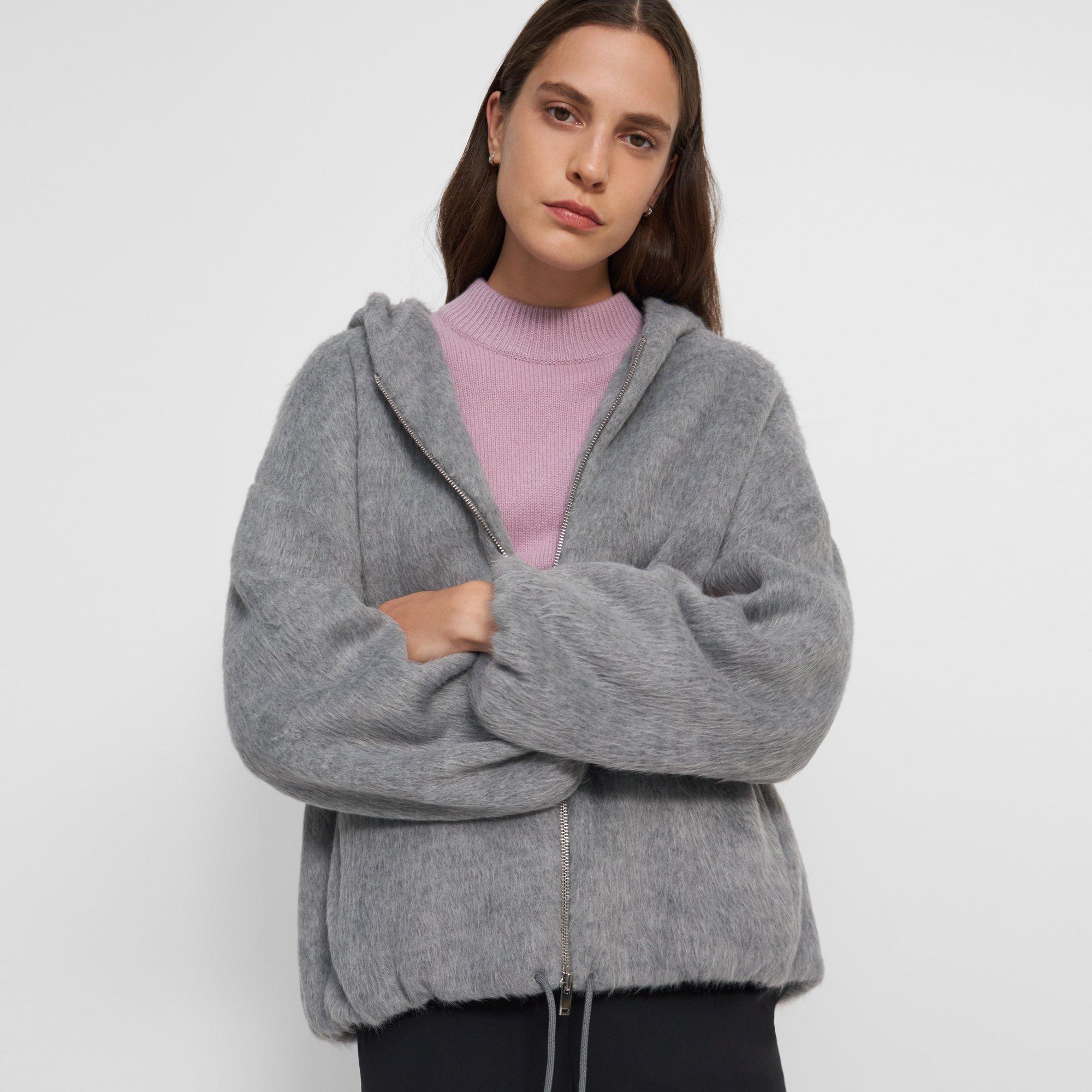 Zip-Up Hoodie in Faux Fur Jersey