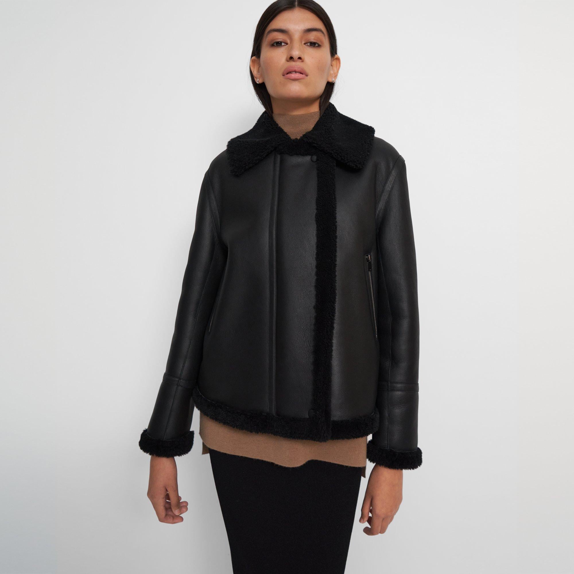 Black moto shearling clearance jacket