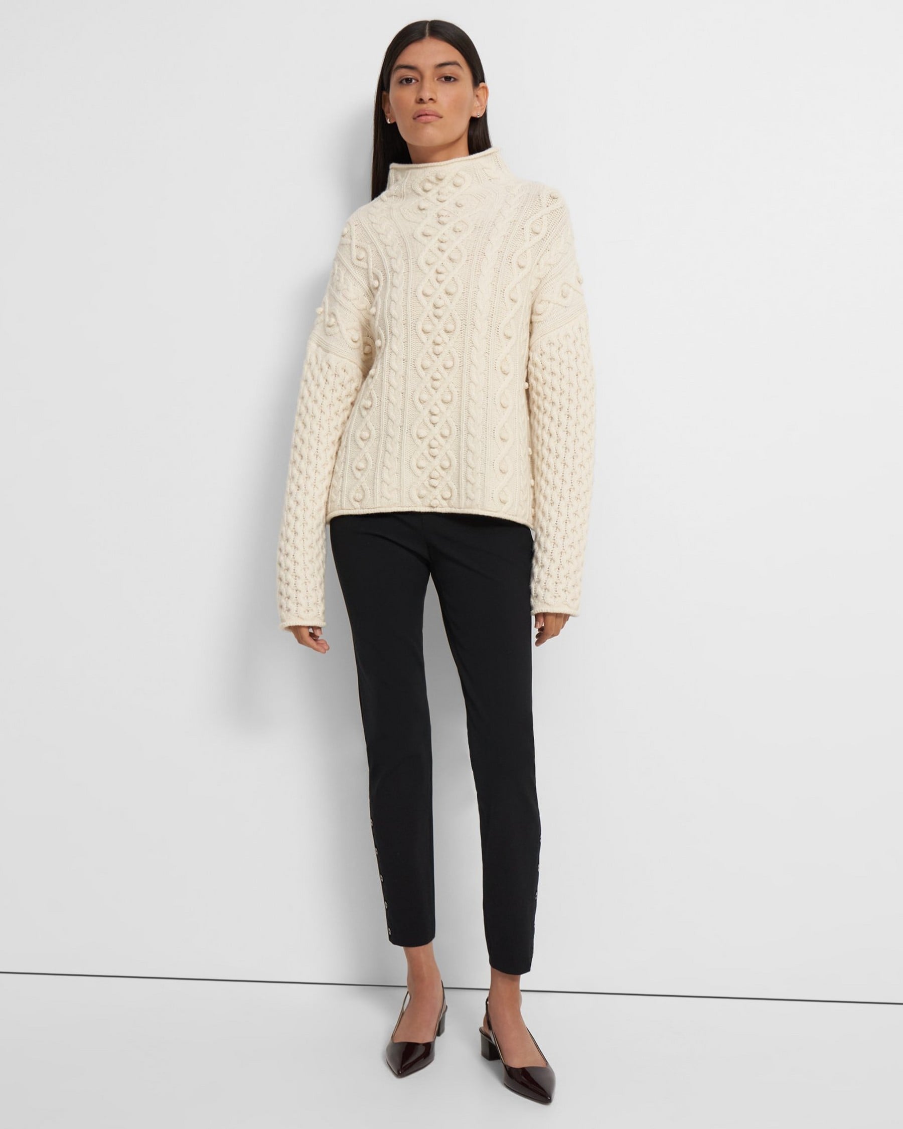 Mixed Cable Pullover in Felted Wool-Cashmere