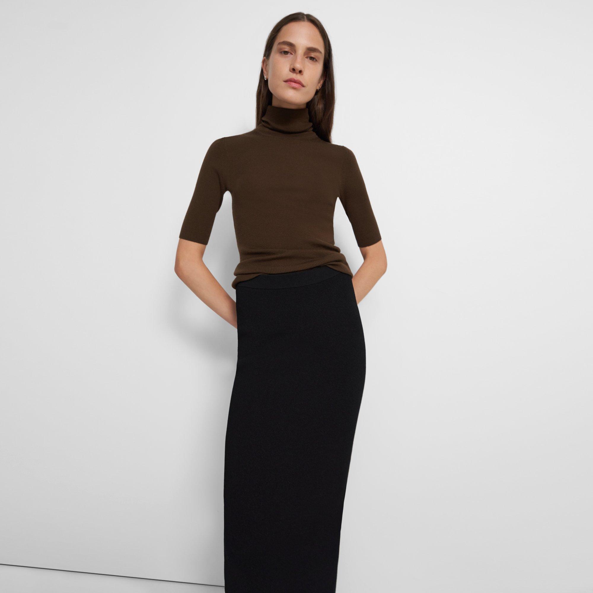 Ribbed Pencil Skirt in Crepe Knit