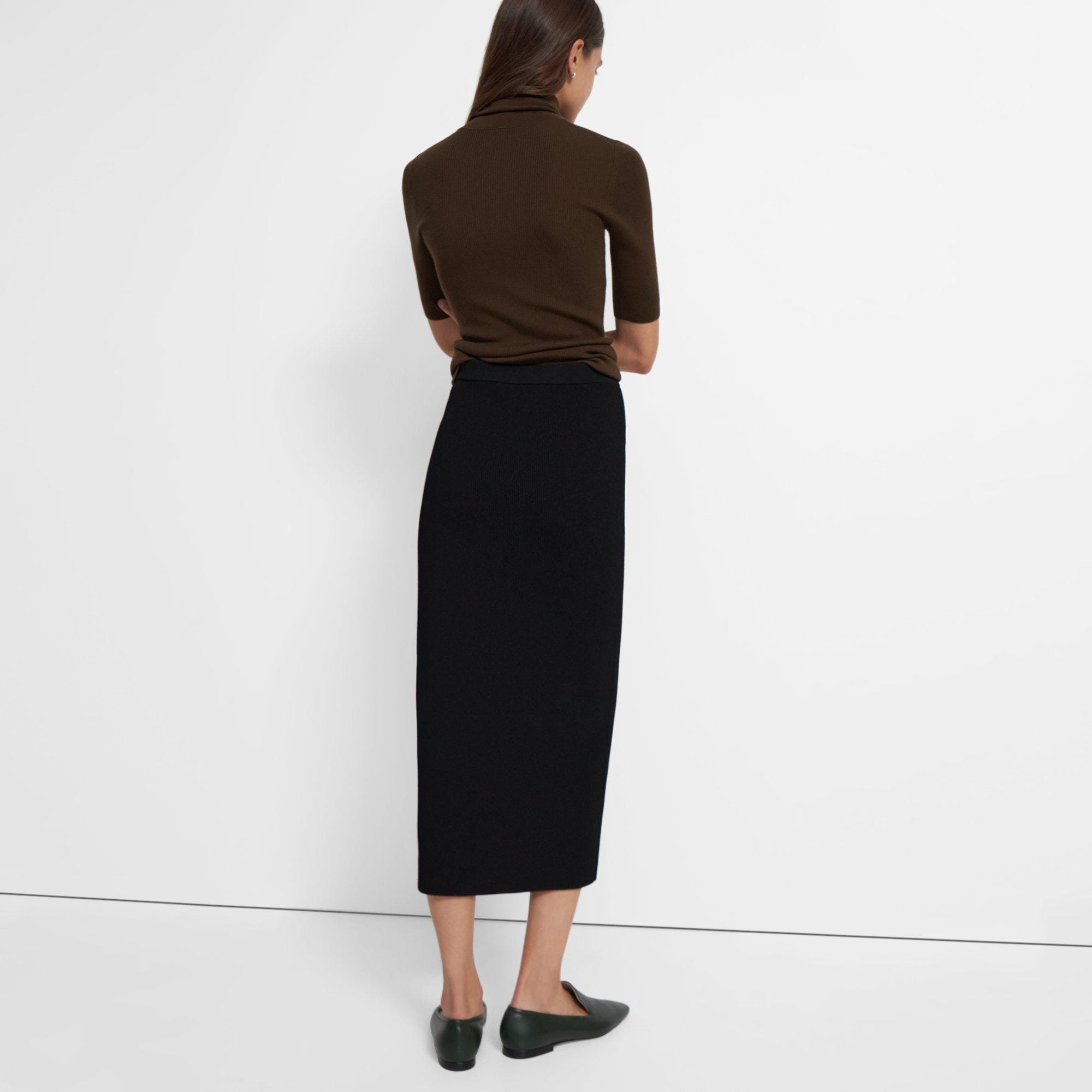 Ribbed Pencil Skirt in Crepe Knit