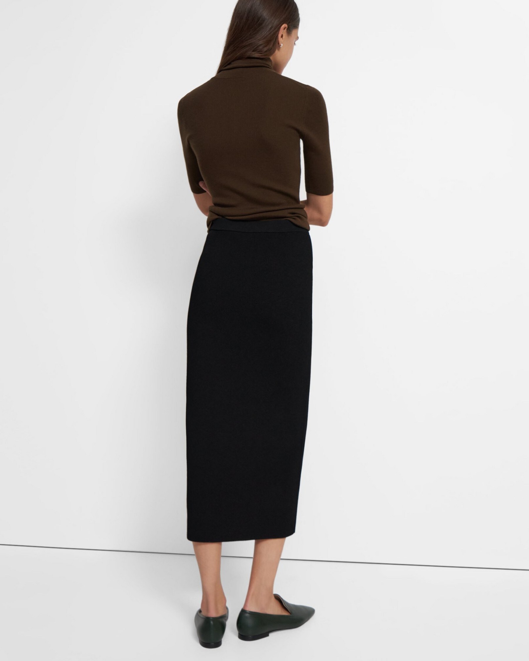 Ribbed Pencil Skirt in Crepe Knit
