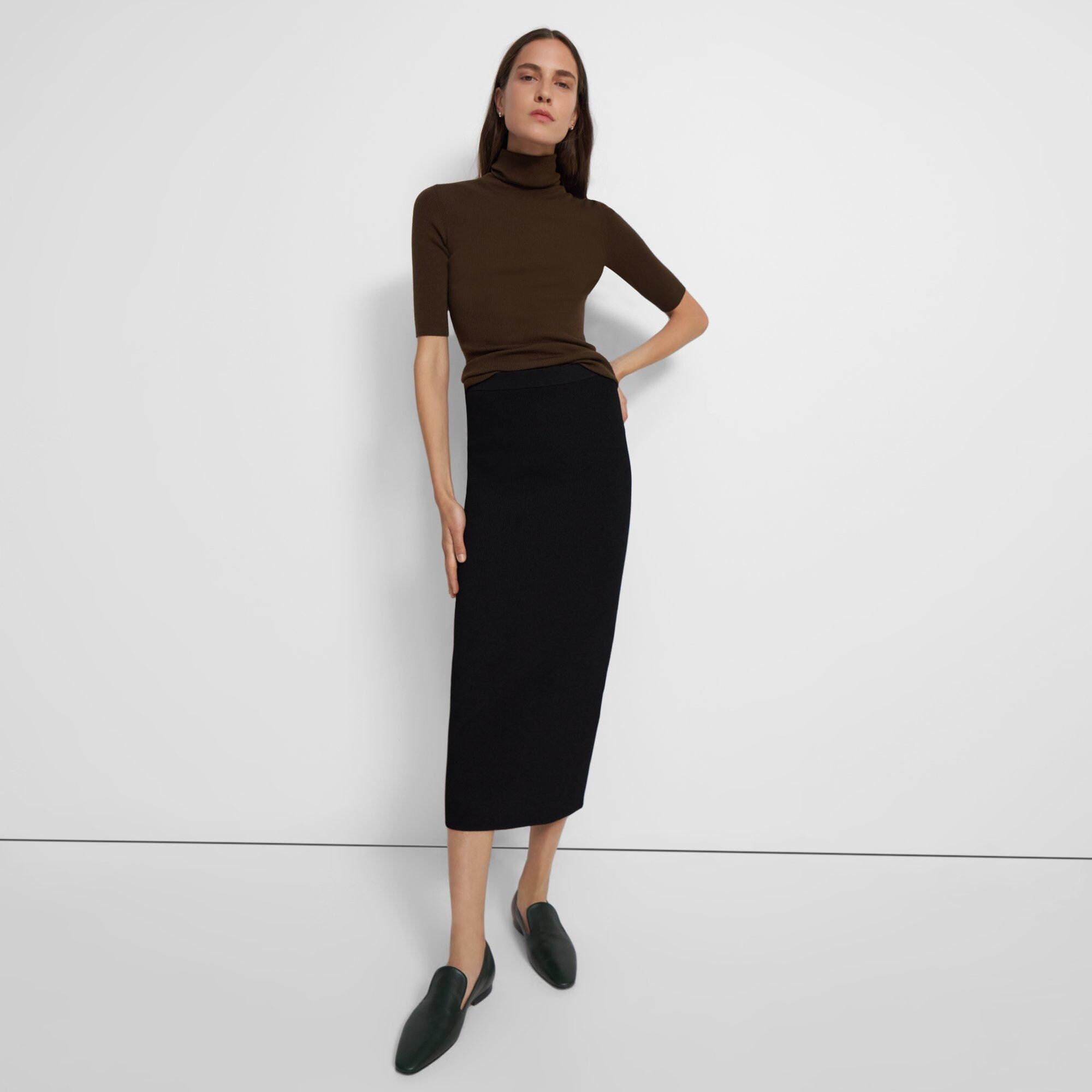 Ribbed Pencil Skirt in Crepe Knit