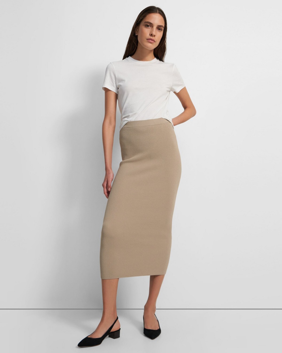 Ribbed Pencil Skirt in Crepe Knit