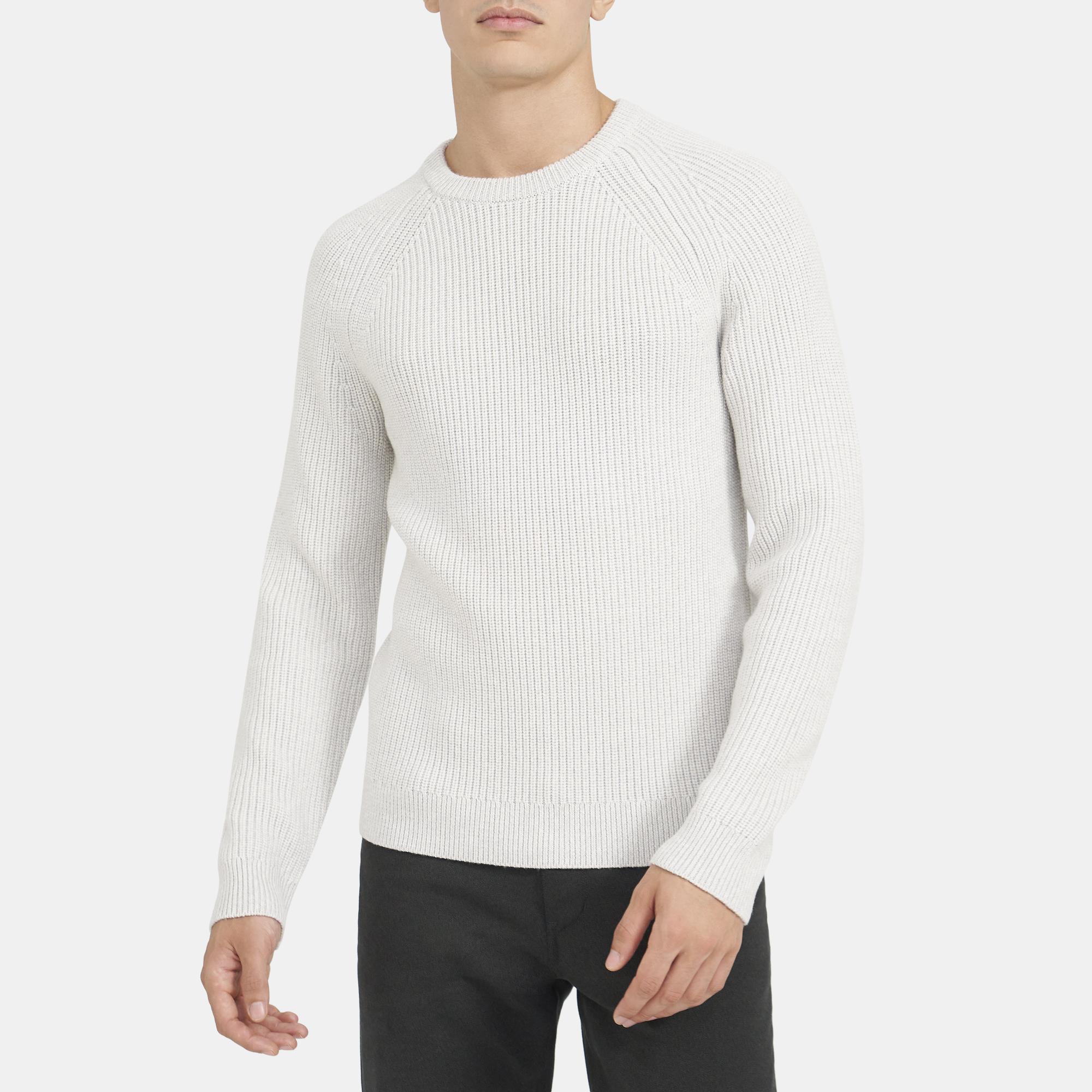 띠어리 맨 크루넥 스웨터, 메리노 울 - 플러시/화이트 Theory Crewneck Sweater in Merino Wool L091703R