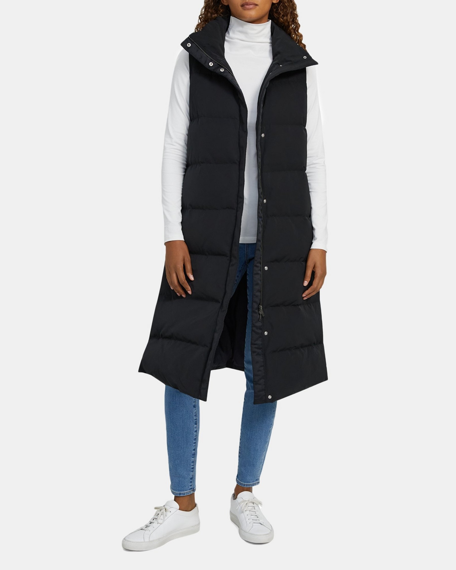 Theory Snap-Button Puffer Vest in Twill