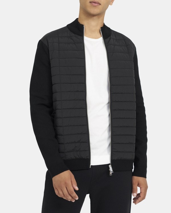 띠어리 맨 레오 집업 스웨터 Theory Leo Zip Sweater in Stretch Viscose,BLACK/BLACK
