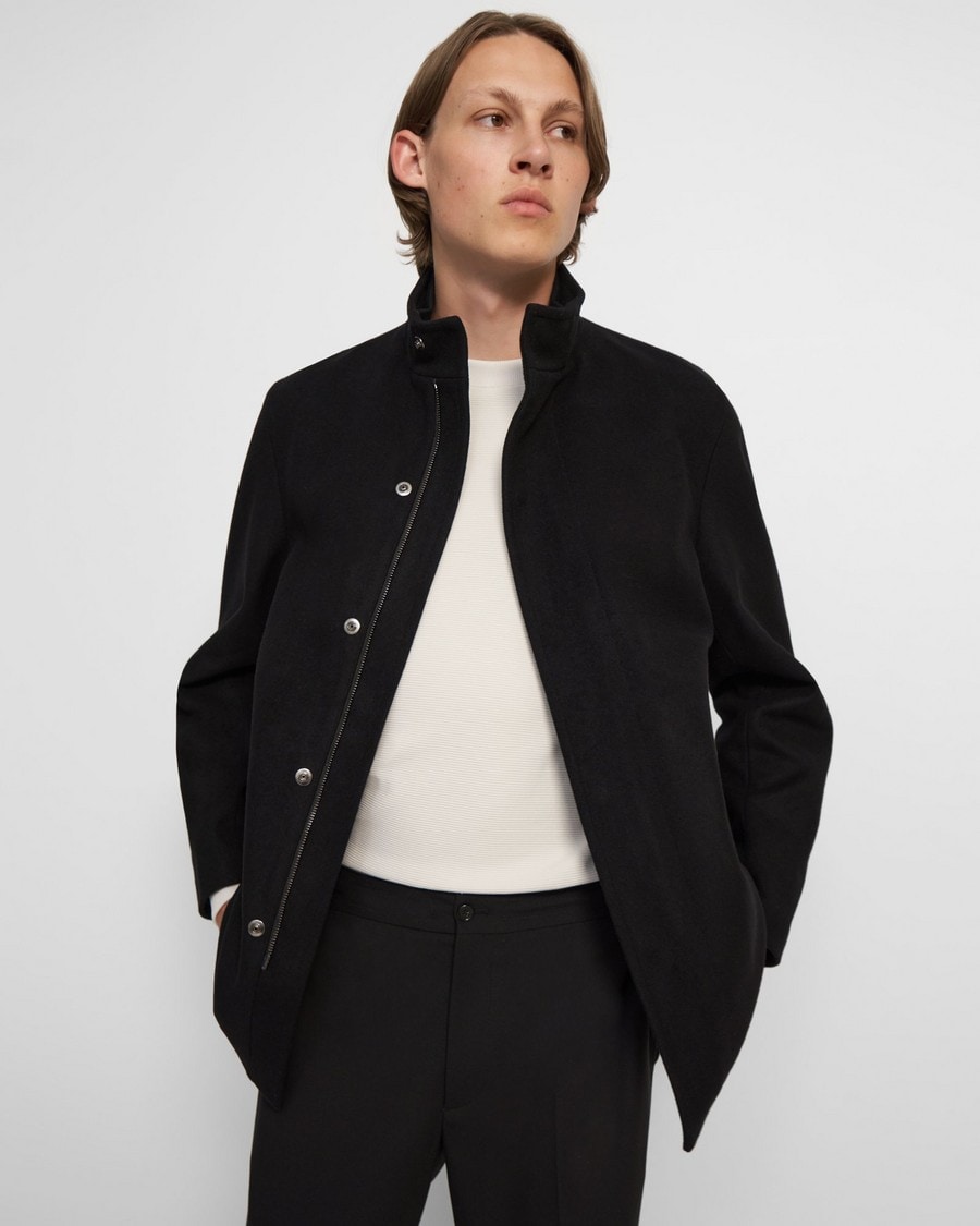 Stretch Melton Wool Stand-Collar Jacket | Theory
