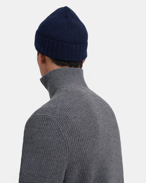 Ribbed Foldover Beanie in Cashmere
