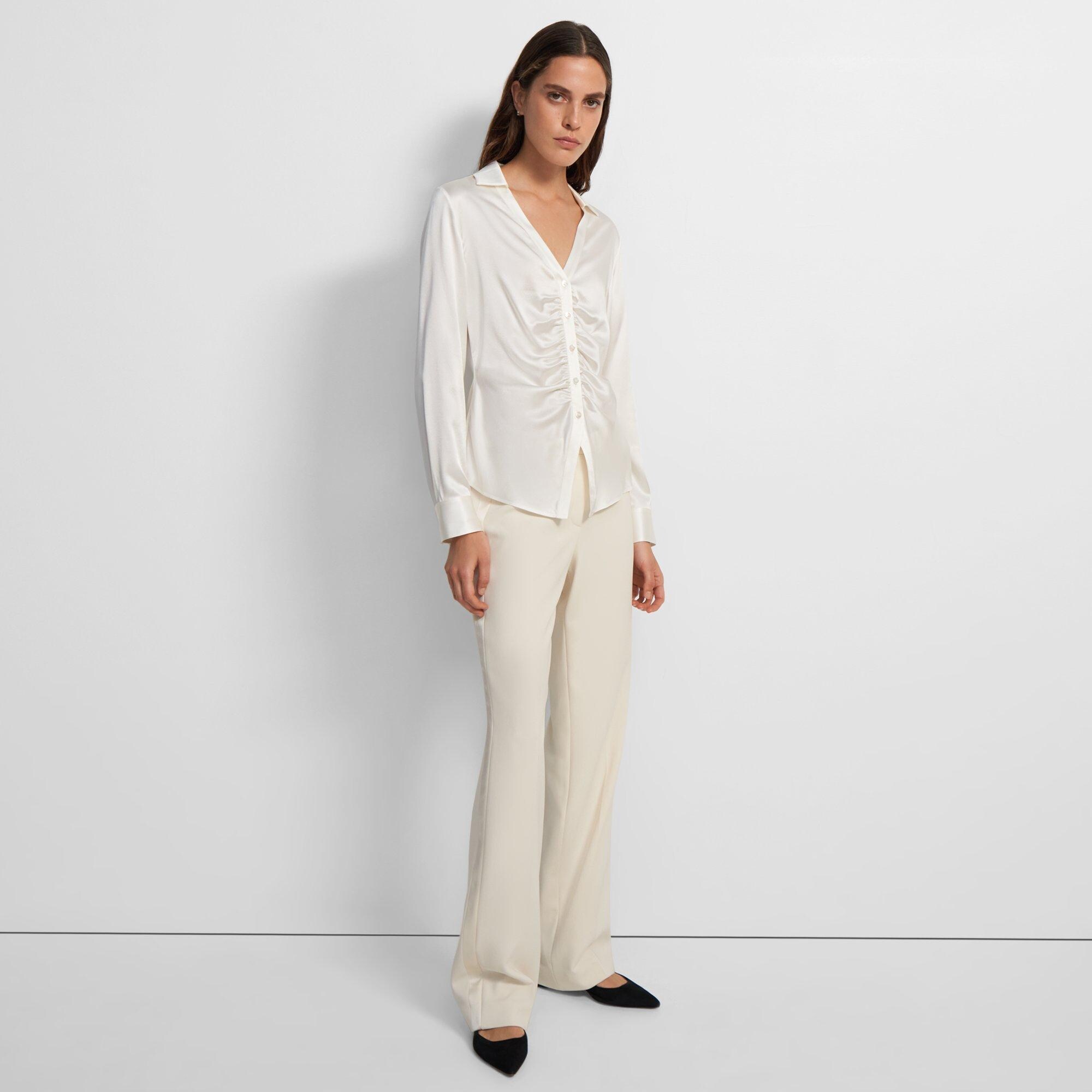 Ruched Button Up Shirt in Stretch Silk