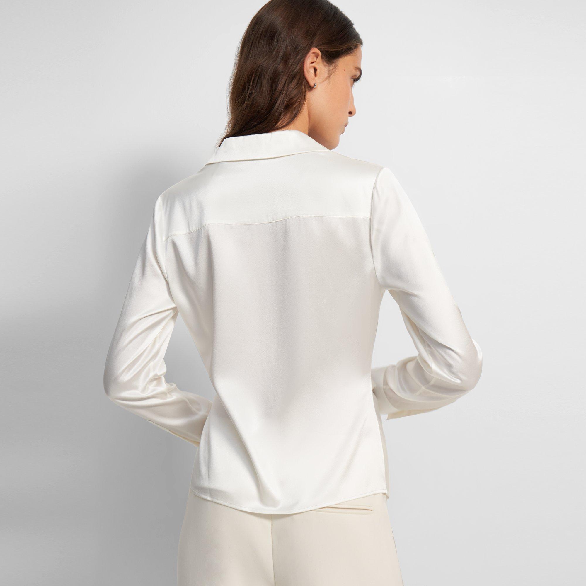 Ruched Button Up Shirt in Stretch Silk