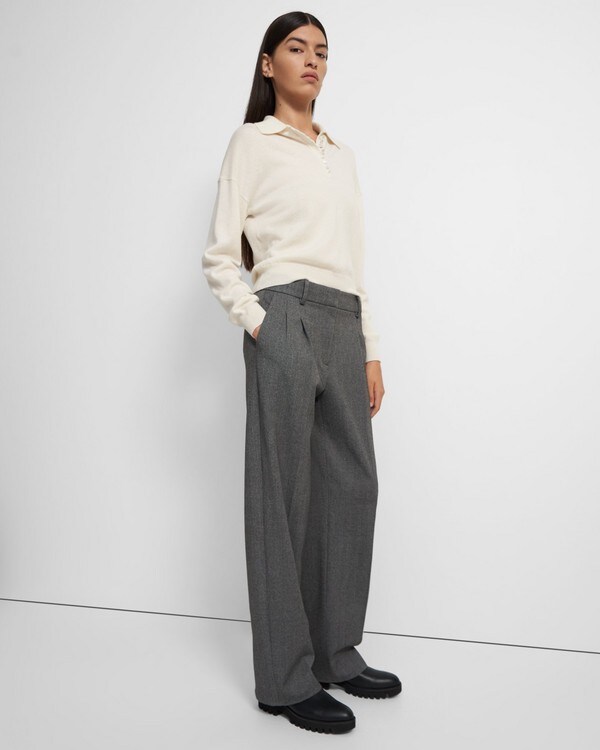 Pleated Wide-Leg Pant in Soft Twill