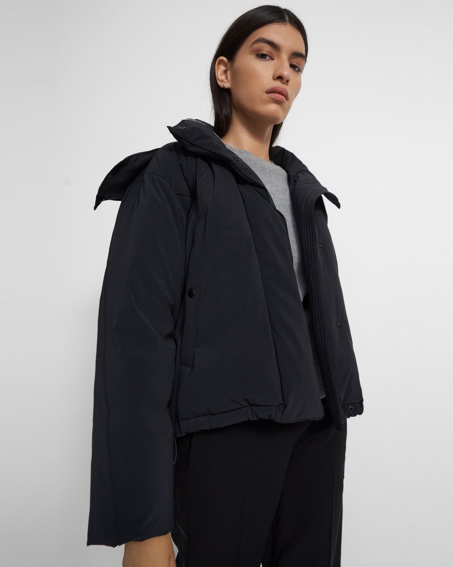 Cropped Puffer Jacket in Paper Nylon