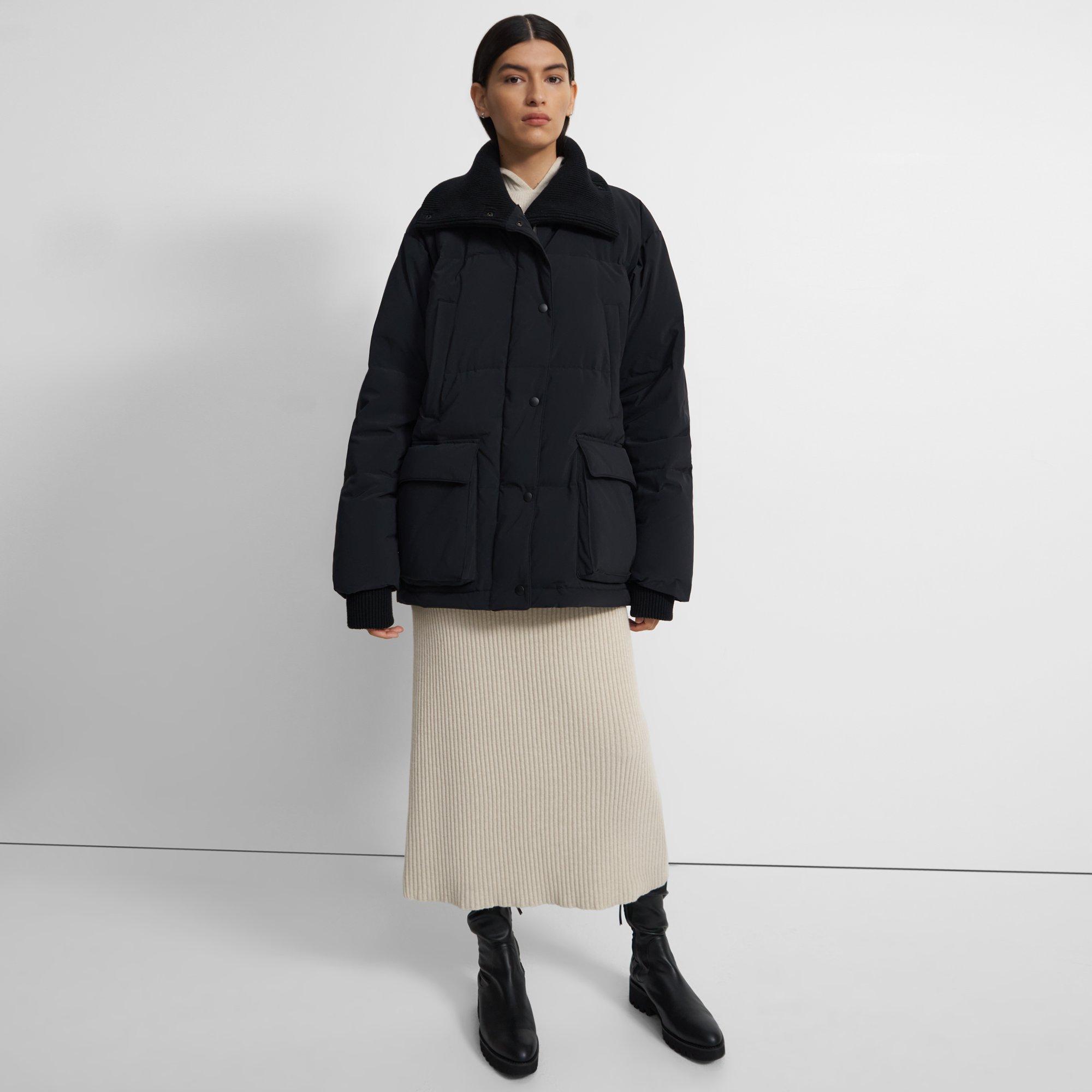 Knit-Collar Puffer Jacket in Paper Nylon